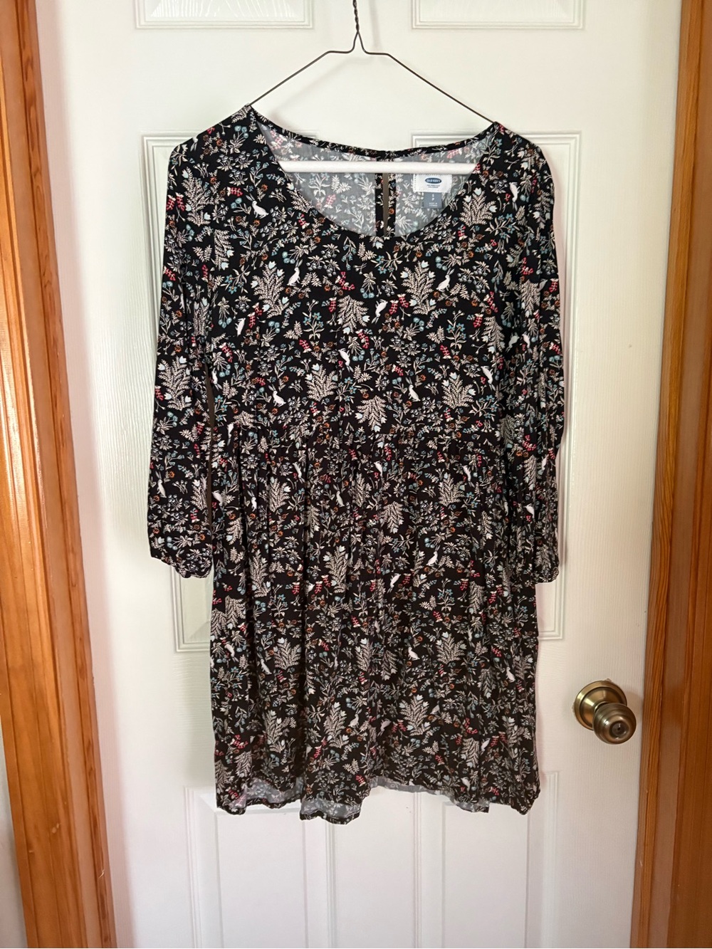 Old Navy Black Woodland Floral Rabbit Print Dress Small Cottagecore Boho